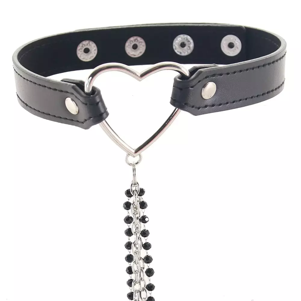 Sex & Mischief Amor Collar with Nipple Clamps In Black/Silver